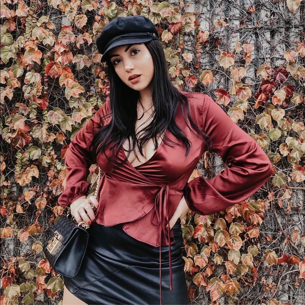 Burgundy satin tie top